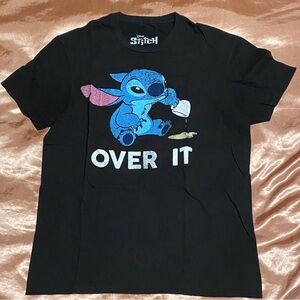 Disney Stitch Black Tee with Blue and Pink Graphic